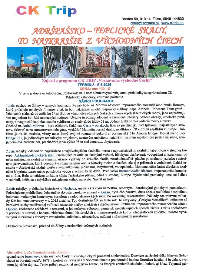 Adršpašské skaly + vysutý chodník od 3. 6. - 5.6. 2026