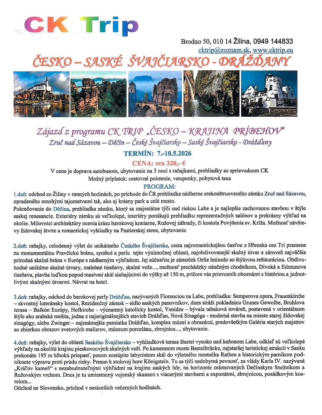 Českosaské švajčiarsko + Drážďany 7.5. - 10.5. 2026